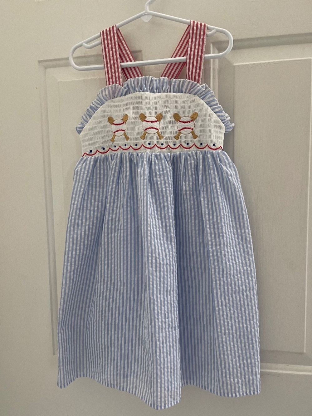 NWT Girls Smocked Baseball Dress with Embroidered Bats & Balls